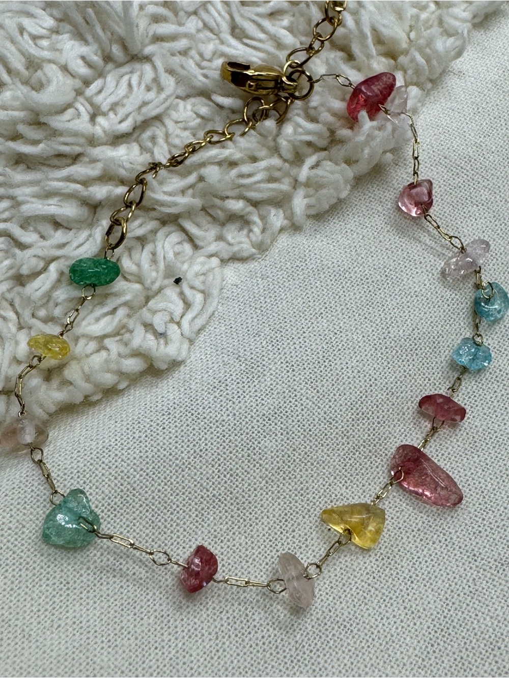 14K Gold Plated Natural Gemstone Chip Bracelet